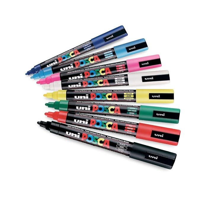 Uni-ball POSCA Marker 5M 1.8-2.5 mm Bullet Shaped Paint Marker Pen | Reversible & Washable Tips| 16 Shades, Pack of 16