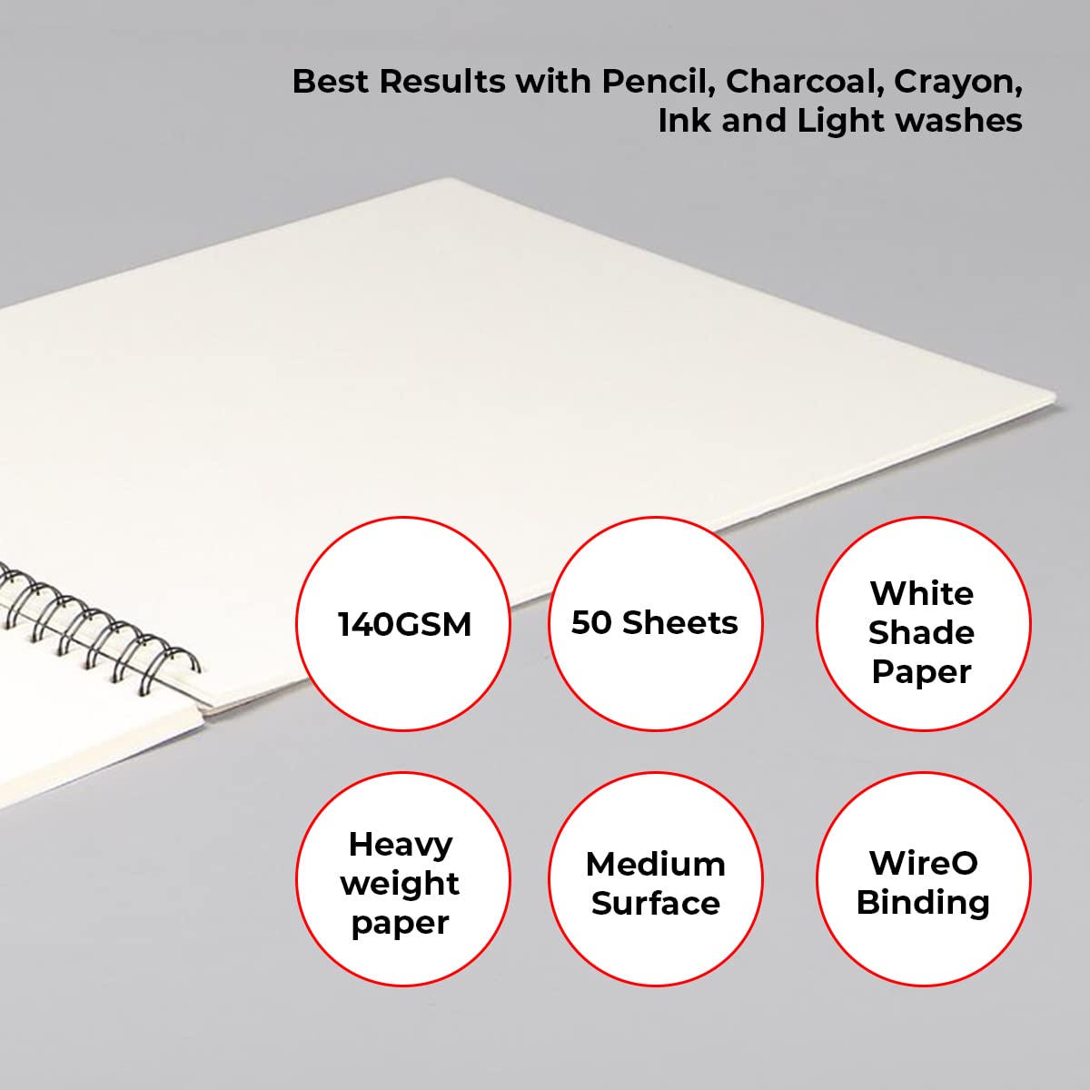 Anupam SketchO Sketch Book A4 Top Spiral-Bound Sketchpad Acid Free Paper 140 GSM for Artists, Professional (50 Sheets, 100 Pages)