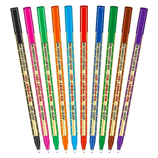 ADD Gel Nu-Point DX Colourful Writting Ultra Soft Nibs From Japan Pack of 10 Pen
