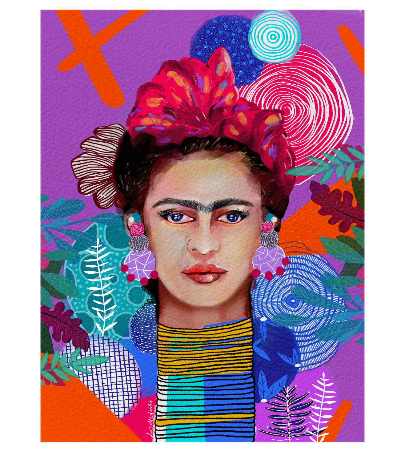Frida Kahlo Abstract Portrait Purple Art Print | Modern Unframed Artwork Wall & Home Decor