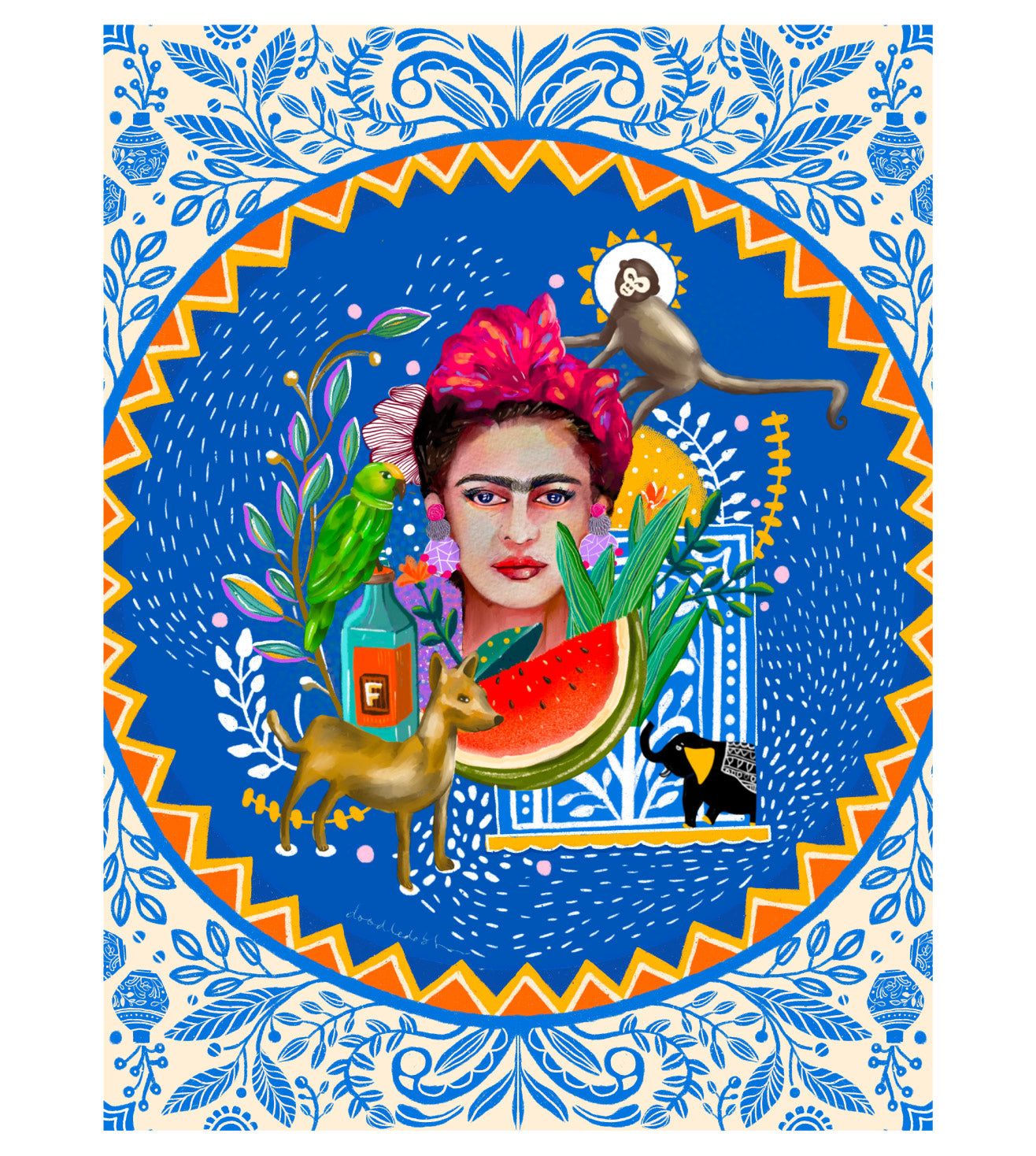Abstract Frida Kahlo Portrait Art Print - Modern Home Decor
