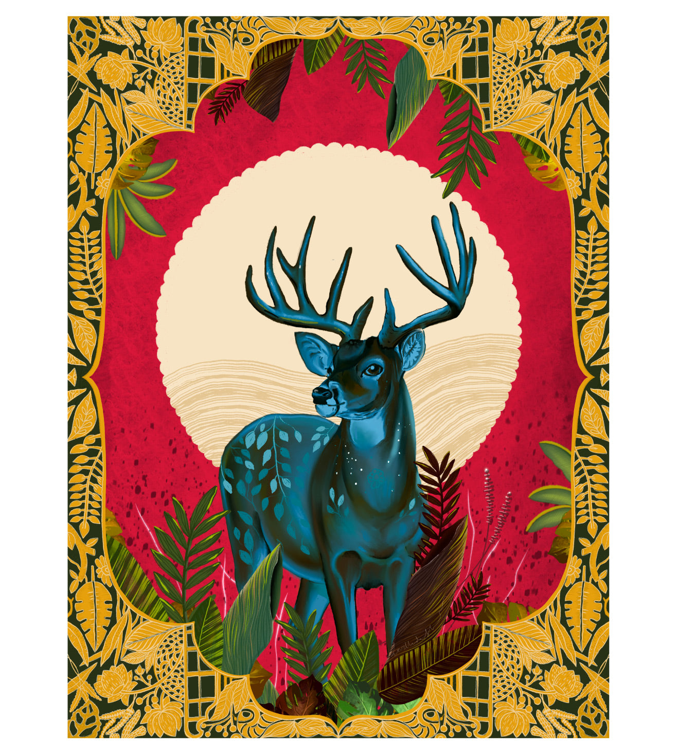 Deer Through a Window Wall Art Print | Majestic Animal Illustration | Nature-Inspired Wildlife Artwork