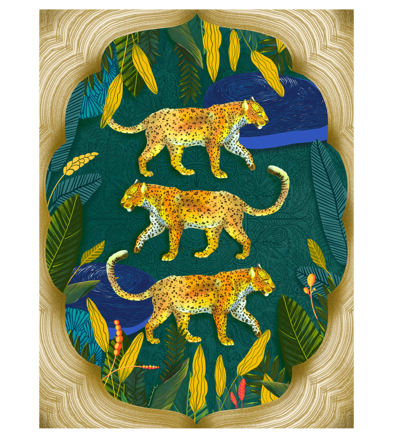 Leopards in the Royal Wall Art Print | Majestic Wildlife Illustration | Ornate Jungle Animal Artwork