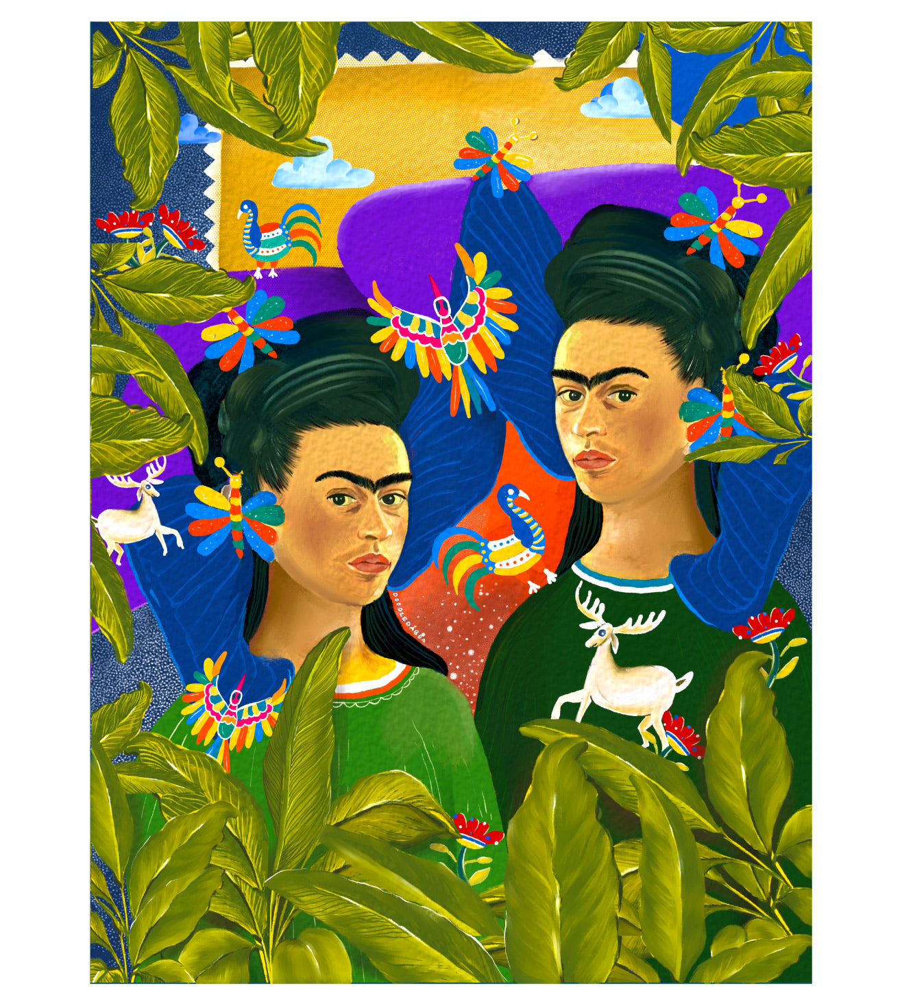 Frida Kahlo Art Print: Abstract Twin Portrait, Modern Home Decor