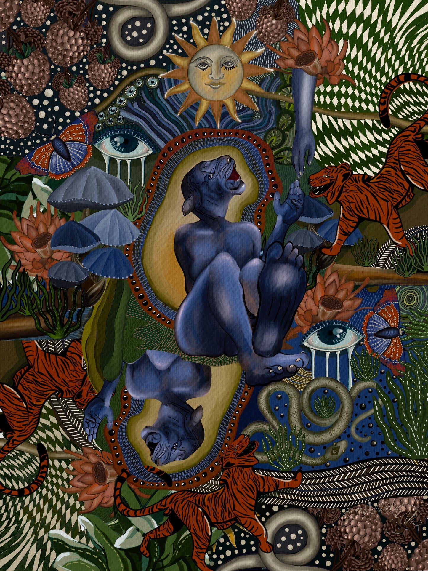 Love Half Done Surreal Wall Art Print | Emotional Heartbreak Art | Tiger & Dream Landscape Painting | Unfinished Love | Boho Statement Art