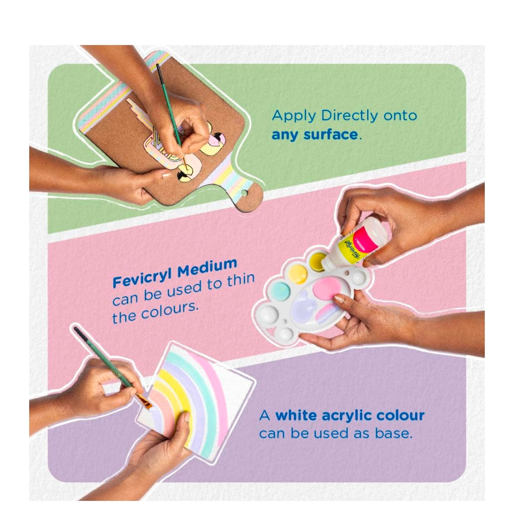 Fevicryl Multi Surface Pastel Acrylic Colours Kit 6 Shades X 15Ml | Ideal For Wood, Glass, Canvas, Metal, Plastic, Mould It | For Hobbyists, Artists, Diy Art And Craft