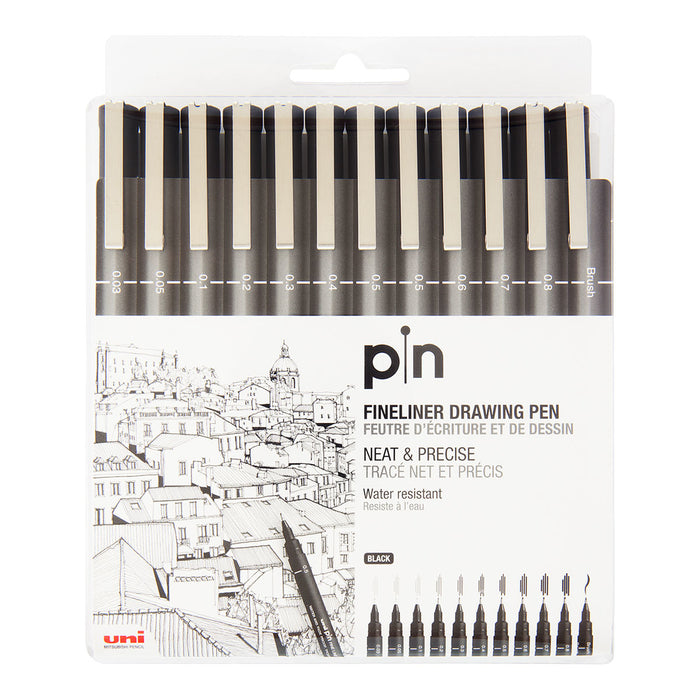 uni-ball PIN-200 Fine Line Markers Combo Pack, Black, Pack of 12