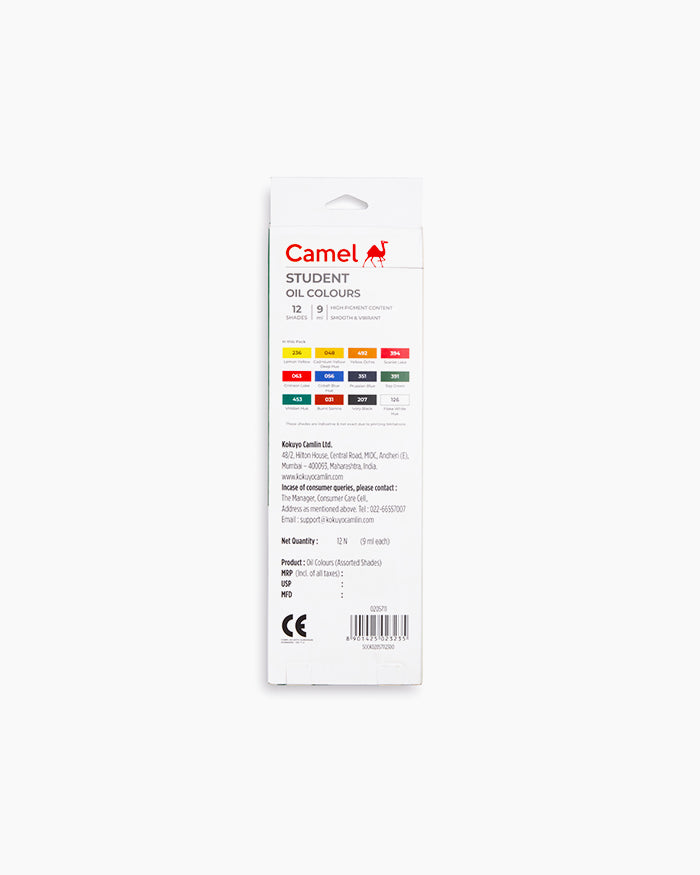 Camel Student Oil Color Box - 9ml Tubes, 12 Shades