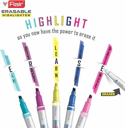 Flair Erassable Chisel Point Highlighter, Pack of 5 colours, Multicolor