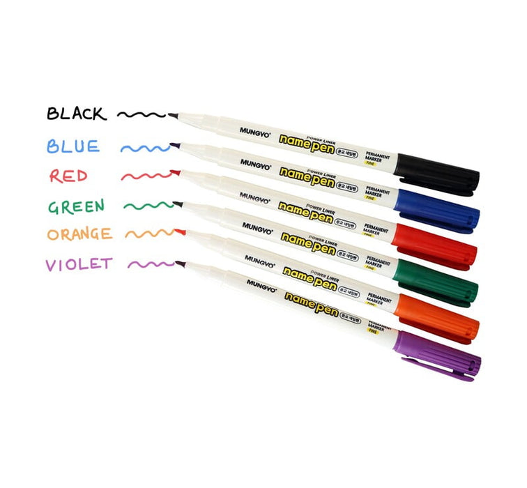 MUNGYO NAME PEN, 1.0MM FINE POINT PERMANENT MARKER, SET OF 6 ASSORTED COLORS