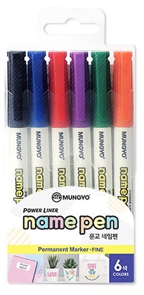 MUNGYO NAME PEN, 1.0MM FINE POINT PERMANENT MARKER, SET OF 6 ASSORTED COLORS