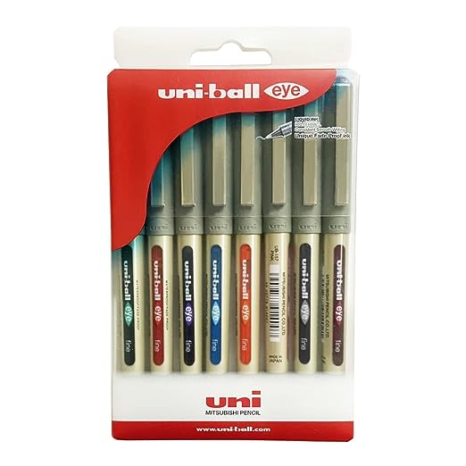 uni-Ball Eye UB 157 Roller Pen Wallet (Assorted Color, Pack of 8)