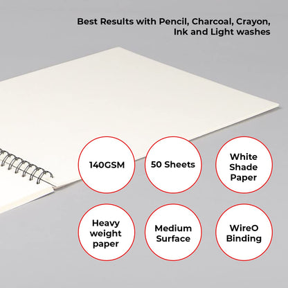 Anupam SketchO Sketch Book A4 Top Spiral-Bound Sketchpad Acid Free Paper 140 GSM for Artists, Professional (50 Sheets, 100 Pages)