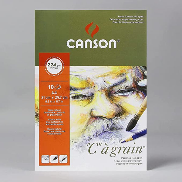 Canson 'C a Grain' A4 Natural White Light Grain 224 GSM 21x29.7cm; Drawing Paper (Pack of 10 Sheets)