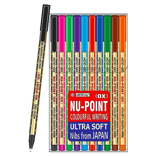 ADD Gel Nu-Point DX Colourful Writting Ultra Soft Nibs From Japan Pack of 10 Pen
