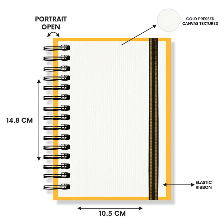 ZEN SANGAM SPIRAL A6 ACRYLIC JOURNAL - 300 GSM- PORTRAIT | ZEN SANGAM | GOLDEN YELLOW