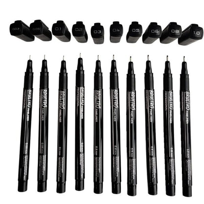 BRUSTRO Professional Pigment Based Fineliner - Set of 10 (Black)