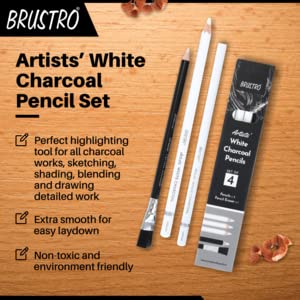 BRUSTRO Artists’ White Charcoal Pencil Set of 3 + 1 pencil eraser