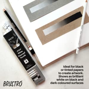 BRUSTRO Artists’ White Charcoal Pencil Set of 3 + 1 pencil eraser