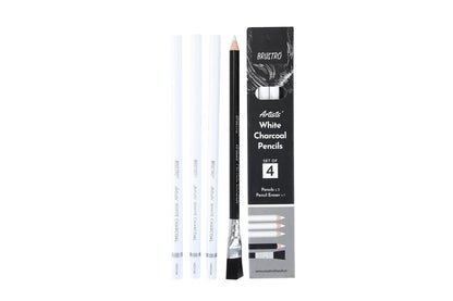 BRUSTRO Artists’ White Charcoal Pencil Set of 3 + 1 pencil eraser