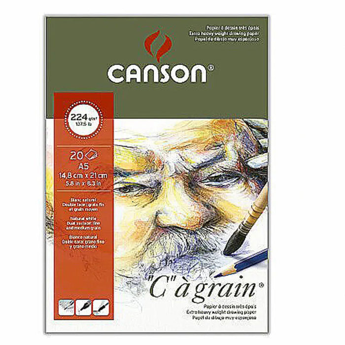 Canson C à Grain Drawing 224 GSM Light Grain 14.8 x 21 cm; A5 Paper Sheets (White, 20 Sheets)