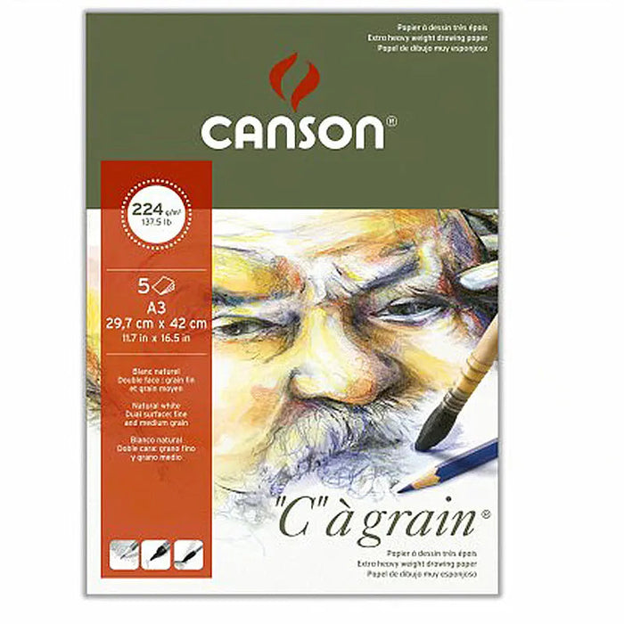 Canson C à Grain Drawing 224 GSM Fine Grain 29.7x42cm; A3 Paper Sheets (Natural White, 5 Sheets)