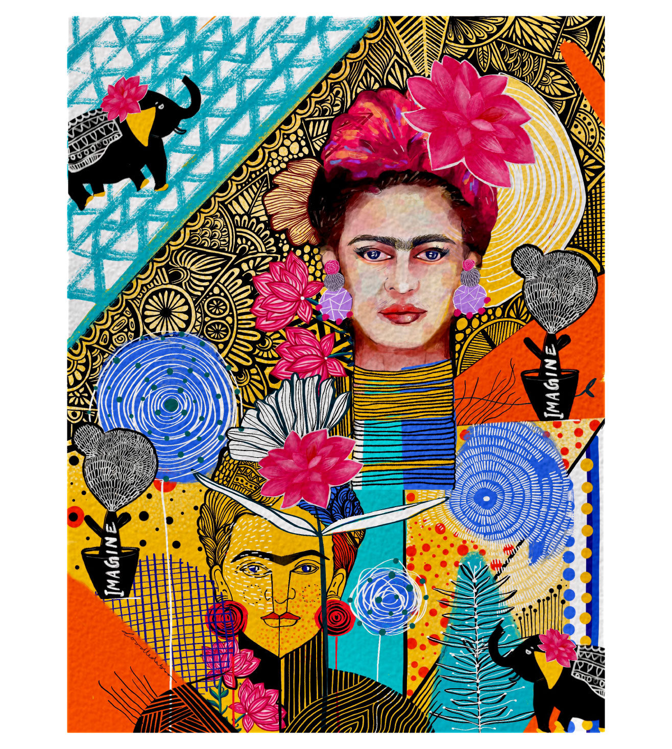 Dual Frida Kahlo Abstract Art Print: Modern Home Decor, Unframed