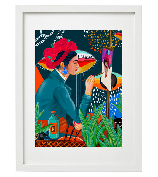 Frida Kahlo Art Print: Abstract Indigo Portrait, Modern Wall Decor