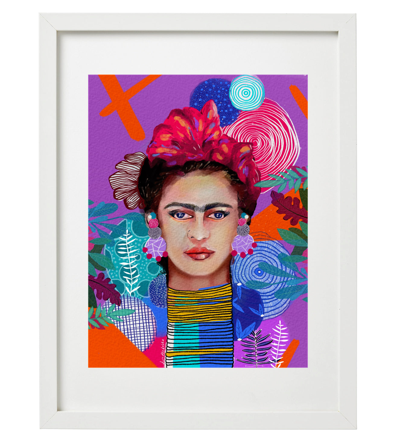 Frida Kahlo Abstract Portrait Purple Art Print | Modern Unframed Artwork Wall & Home Decor