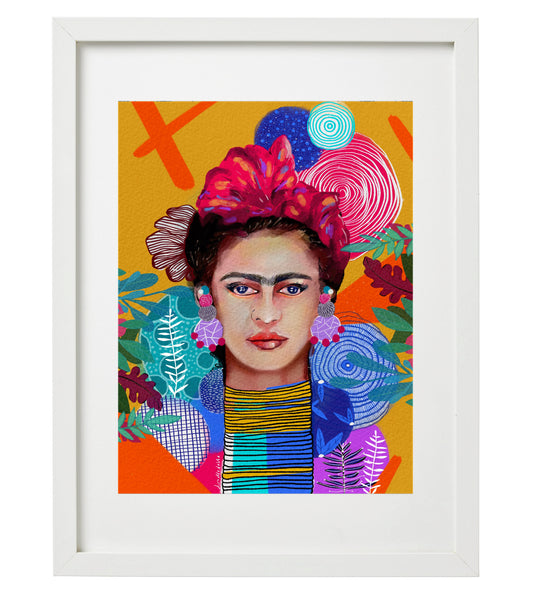 Frida Kahlo Abstract Portrait Yellow Art Print | Modern Unframed Artwork Wall & Home Decor