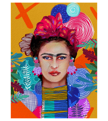 Frida Kahlo Abstract Portrait Yellow Art Print | Modern Unframed Artwork Wall & Home Decor