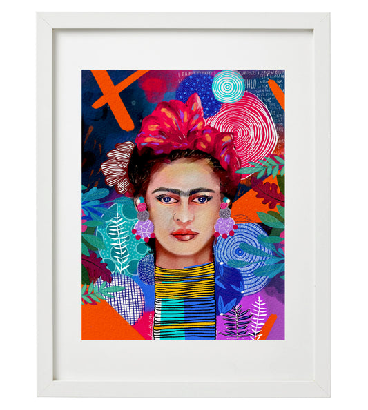 Frida Kahlo Abstract Portrait Indigo Art Print | Modern Unframed Artwork Wall & Home Decor