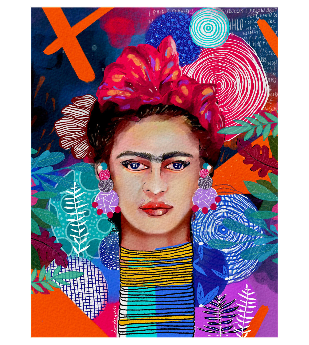 Frida Kahlo Abstract Portrait Indigo Art Print | Modern Unframed Artwork Wall & Home Decor