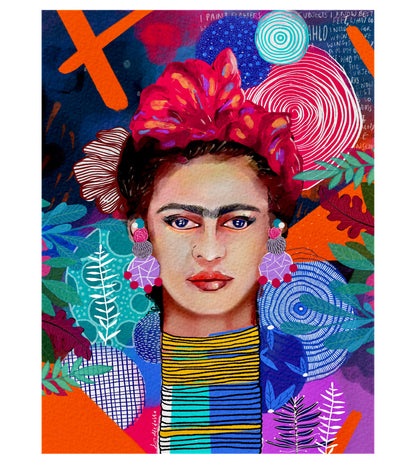 Frida Kahlo Abstract Portrait Indigo Art Print | Modern Unframed Artwork Wall & Home Decor