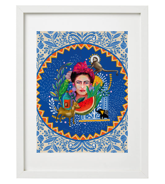 Abstract Frida Kahlo Portrait Art Print - Modern Home Decor