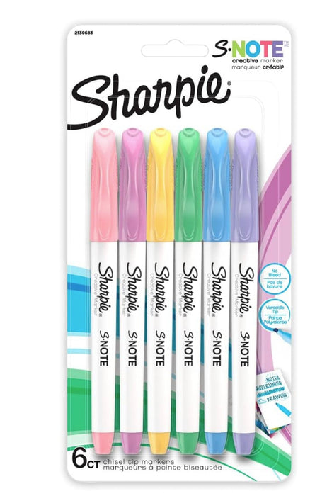 SHARPIE S-Note Assorted Creative Markers | Chisel Tip |Art Supplies for Artists|Stationery Items for School |Pack of 6