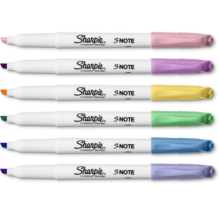 SHARPIE S-Note Assorted Creative Markers | Chisel Tip |Art Supplies for Artists|Stationery Items for School |Pack of 6