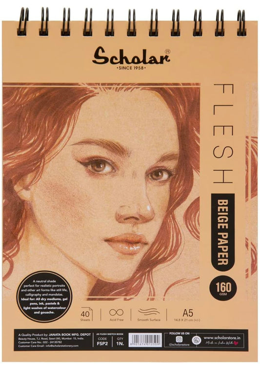 Scholar Flesh Sketch Pad (Wiro) (160 gsm Beige Toned Paper) (A5)