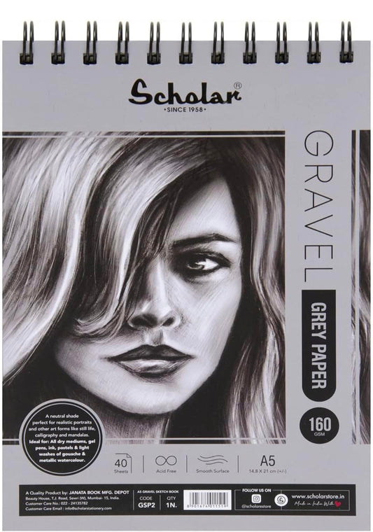 Scholar Gravel Sketch Pad (160 gsm Grey Toned Paper) (A5)