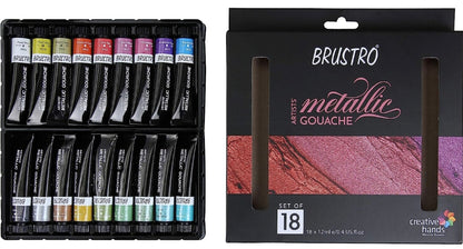 BRUSTRO Artists Metallic Gouache Set of 18 x 12ml