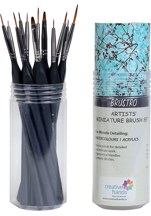 BRUSTRO Artists ’ Watercolour & Acrylic Miniature Brush Set of - 12