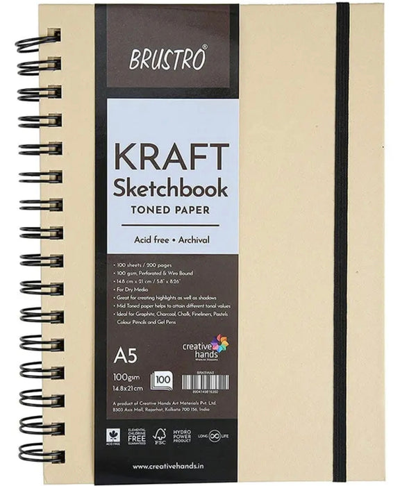 Brustro Toned Paper - Kraft Sketchbook, Wiro Bound, Size A5, 100GSM (100 Sheets) 200 Pages