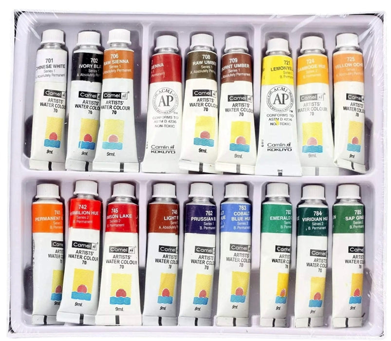 Camel Artist's Water Color Box - 9ml Tubes, 18 Shades