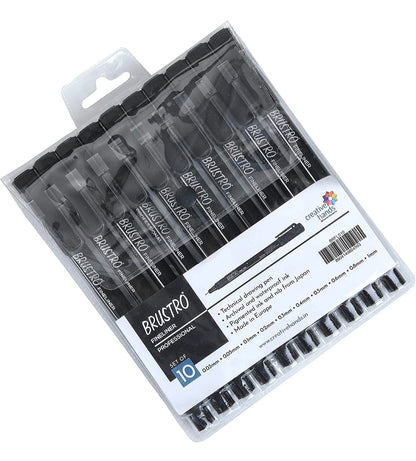 BRUSTRO Professional Pigment Based Fineliner - Set of 10 (Black)