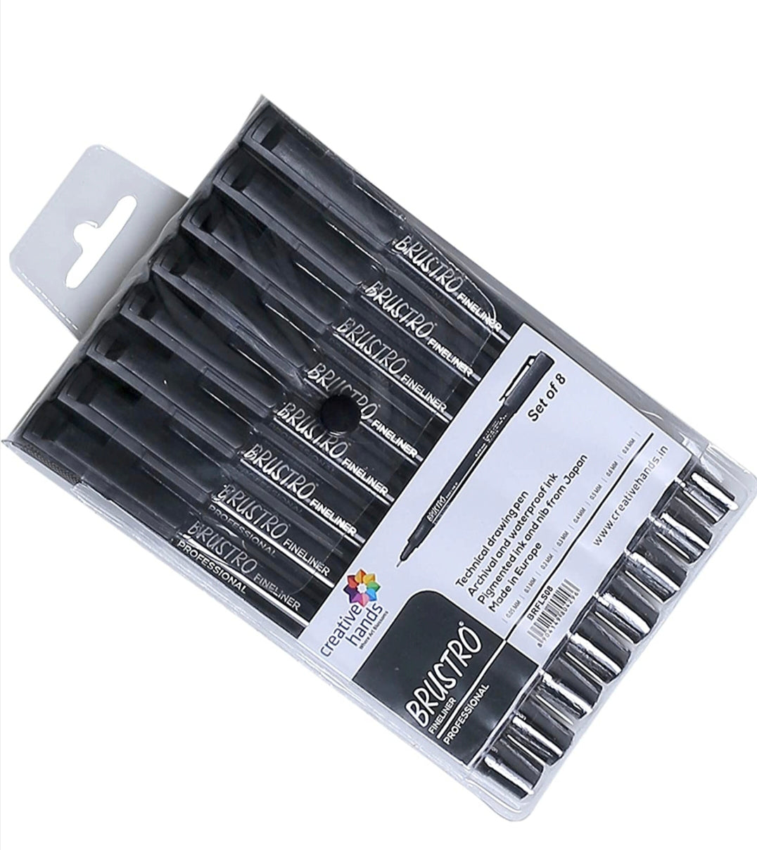 BRUSTRO Professional Pigment Based Fineliner - Set of 8 (Black)