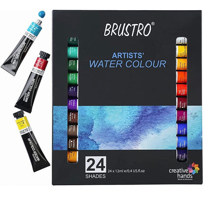 BRUSTRO ARTISTS’ WATERCOLOUR SET OF 24 COLOURS X 12ML TUBES