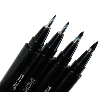 BRUSTRO Fude Hard-tip Black Ink Calligraphy Brush Pen Set of 4. (Extra-fine/Fine/Medium/Bold)