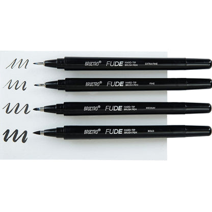 BRUSTRO Fude Hard-tip Black Ink Calligraphy Brush Pen Set of 4. (Extra-fine/Fine/Medium/Bold)