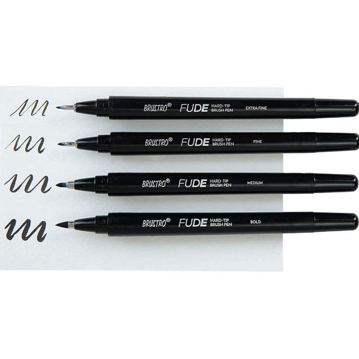 BRUSTRO Fude Hard-tip Black Ink Calligraphy Brush Pen Set of 4