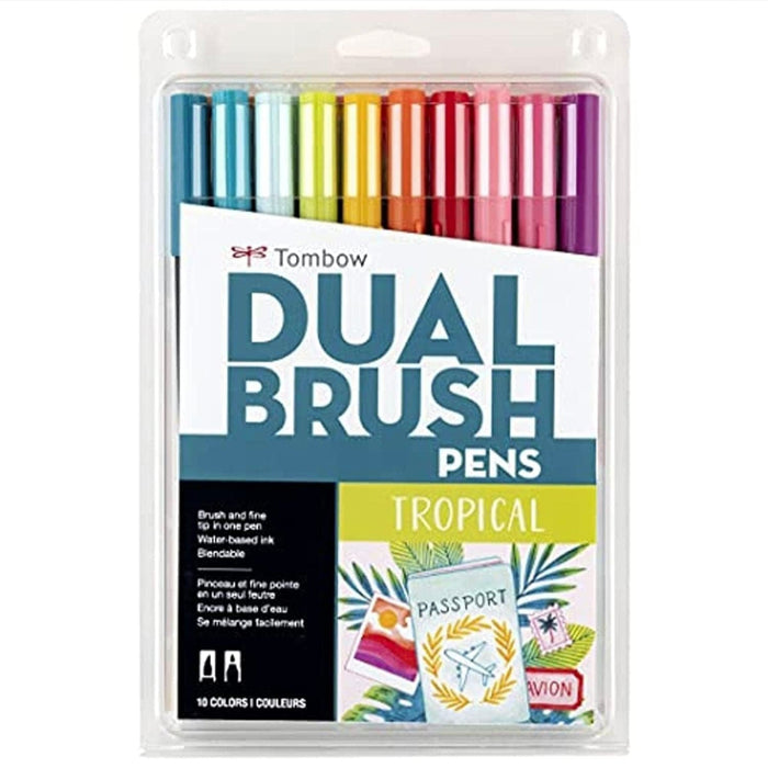 Tombow Dual Brush Pen Art Markers - Tropical Set - 10-Pack. Blendable, Brush and Fine Tip Markers (Multicolor)